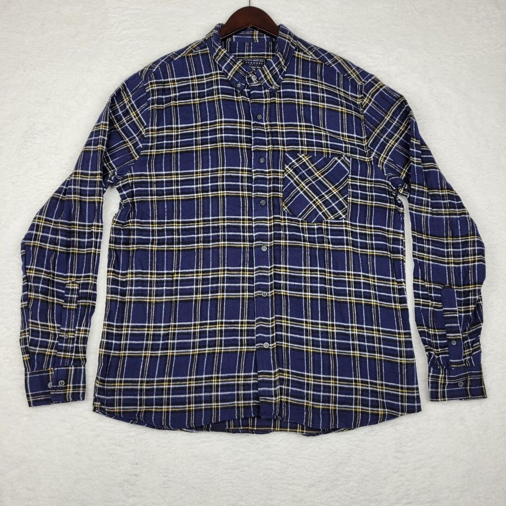 Jackson Hole Shirt Mens XL Blue Yellow Plaid Flannel Long Sleeve Button Down